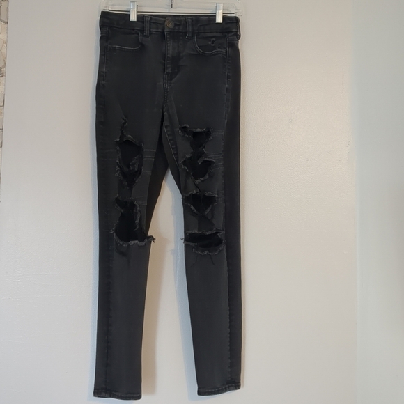 American Eagle Jeans Women's 26 Distressed Black Skinny Jeans Thrashed Skater - Picture 1 of 10